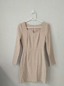 Beige Square Neck Mini Dress