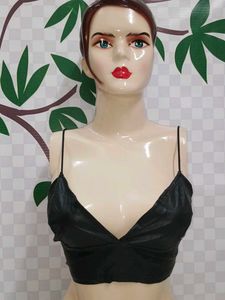 (423)Black Leather Trim Bralette