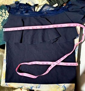 Chic Navy Blue Ruffle Top