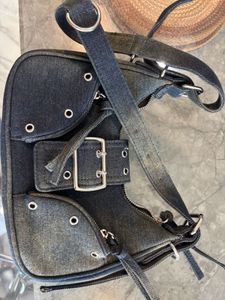 Bershka buckle detail denim crossbody bag in dirty