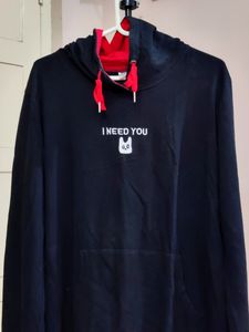 💥BUY1GET1💥 black hooded sweatshirt with red drawstrings
