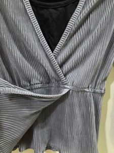 Pleated Wrap Blouse with Inner Cami