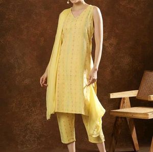 Anouk Yellow Ethnic Motifs Printed Kurtaset