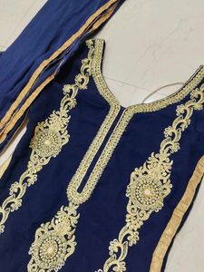 Elegant Navy Blue Embroidered Suit