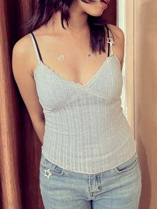 Ribbed Lace Trim Camisole