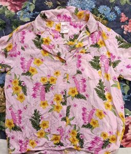 Pink Floral Short Sleeve Button-Up Shirt