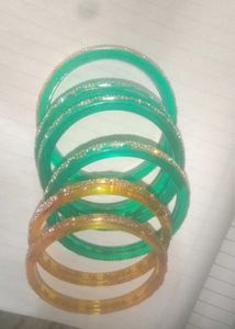 Stylish Green-gold Glitter Bangles - Set of 6