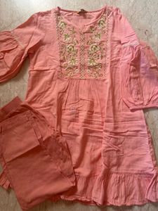 Peach Embroidered Kurta with Pants