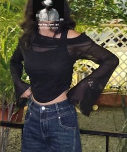 Sheer Mesh Bell Sleeve Top