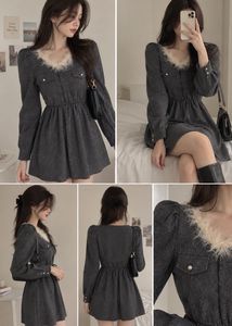 Mini Dress with Faux Fur Collar