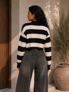 Striped Cropped Knit Sweater
