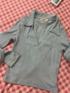 Light Blue Collared Long Sleeve Top