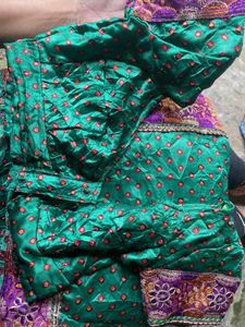 Green Colours Silk Blouse With Purple Border