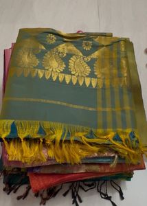 Elegant Teal Silk Saree with Gold Border