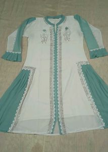 Elegant Sea Green &amp; White unique design dress