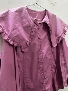 vintage  Pink Ruffle cape collar shirt