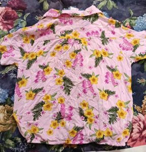 Pink Floral Short Sleeve Button-Up Shirt