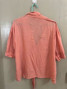 Chic Coral Tie-Front Blouse