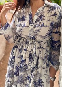 Boho Blue &amp; White Print Midi Dress