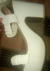 White Ruffle Strap Heels