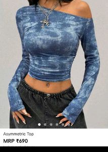 Blue Tie-Dye Asymmetric Crop Top