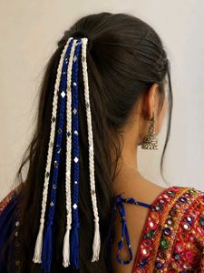 blue and white hair accessories for navratri