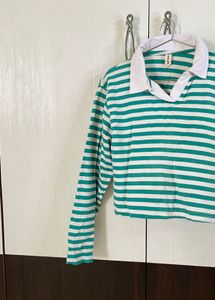 Green Striped Long Sleeve Top