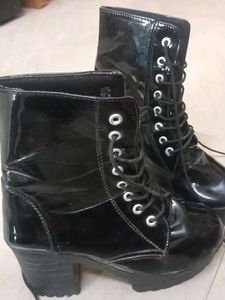Black Patent Lace-Up Boots