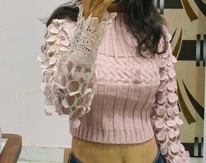 Ribbed Pink Top With Designer Sleeves