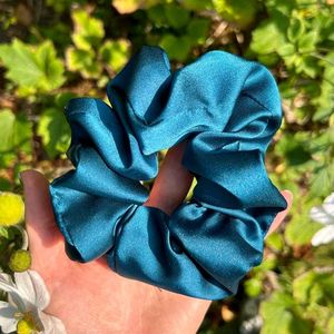 Set Of 3 L,M,S  Teal Blue Satin Scrunchie