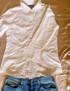 Chic White Cut work Button-Down Shirt