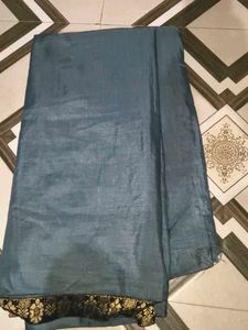 Elegant Blue Saree with Golden Border