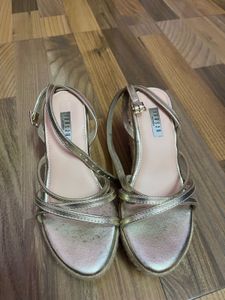 Gold Strappy Wedge Espadrille Sandals