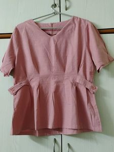 korean Chic Pink V-Neck Top