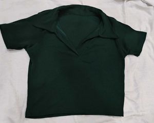 Classic dark Green Collared crop Top