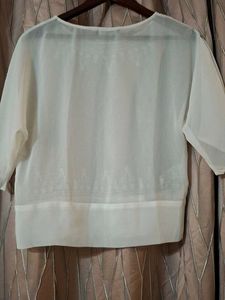 Mango Elegant Embroidered White Top