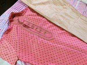 Men's Pink Jacquard Kurta