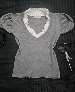 whimsical vintage Lace Trim V-Neck Top