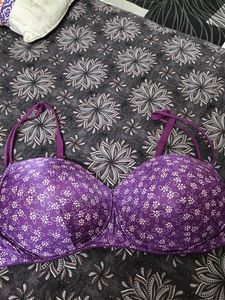 Purple Floral padded Print Bra