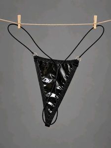 Shiny Black Faux Leather G-String Thong