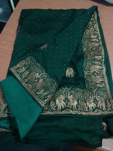 Elegant Emerald Green Embroidered Saree