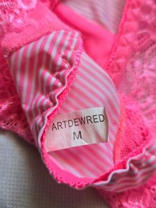 Pink Striped Lace Trim Briefs