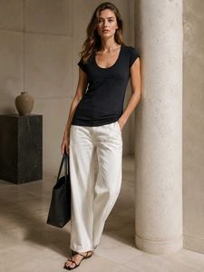 🖤 ZARA Black Cap Sleeve Scoop Neck T-Shirt
