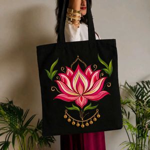 Hand-painted Lotus Tote Bag