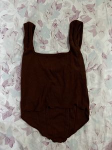 Brown Ribbed Corset Top