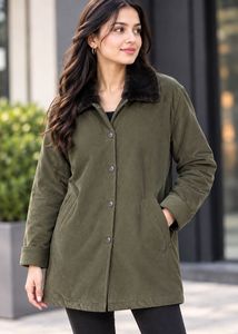 Olive Green Fur Collar Jacket