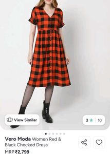 Vero Moda Red & Black Checkered Dress