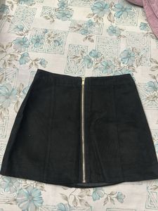 Black Zip Front Mini Skirt