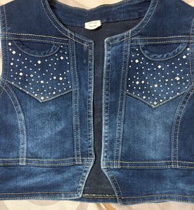 Blue Denim Embellished Vest