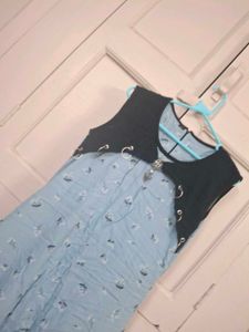 💥Blue Floral Dress with Vest
